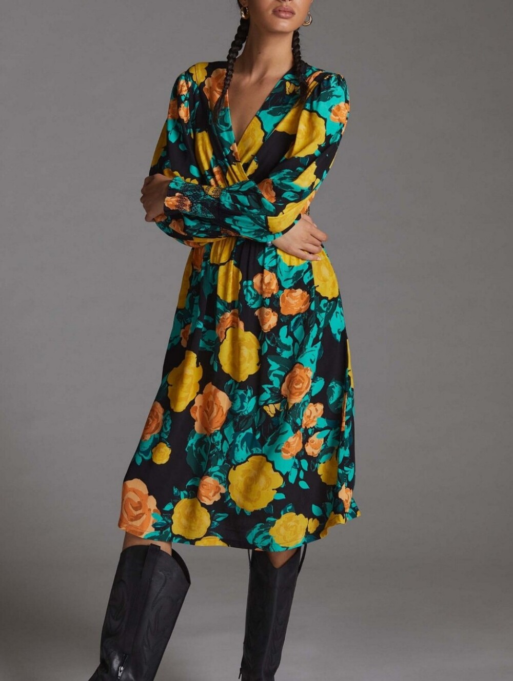 Anthropologie x Plenty by Tracy Reese Floral Tie Back Midi Dress Smocked Waist M
